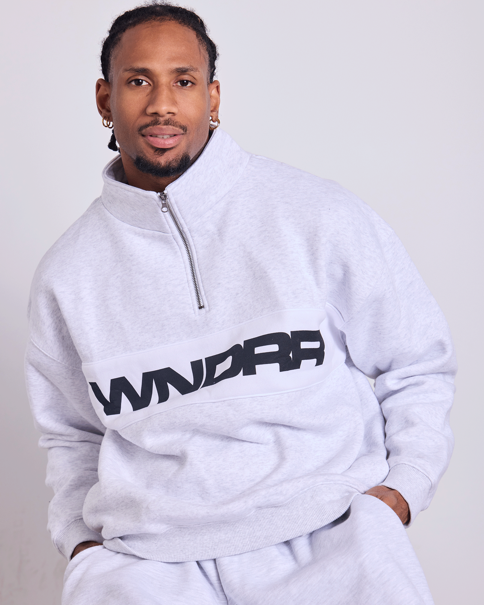 MOTIF 1/4 ZIP SWEAT - WHITE MARLE