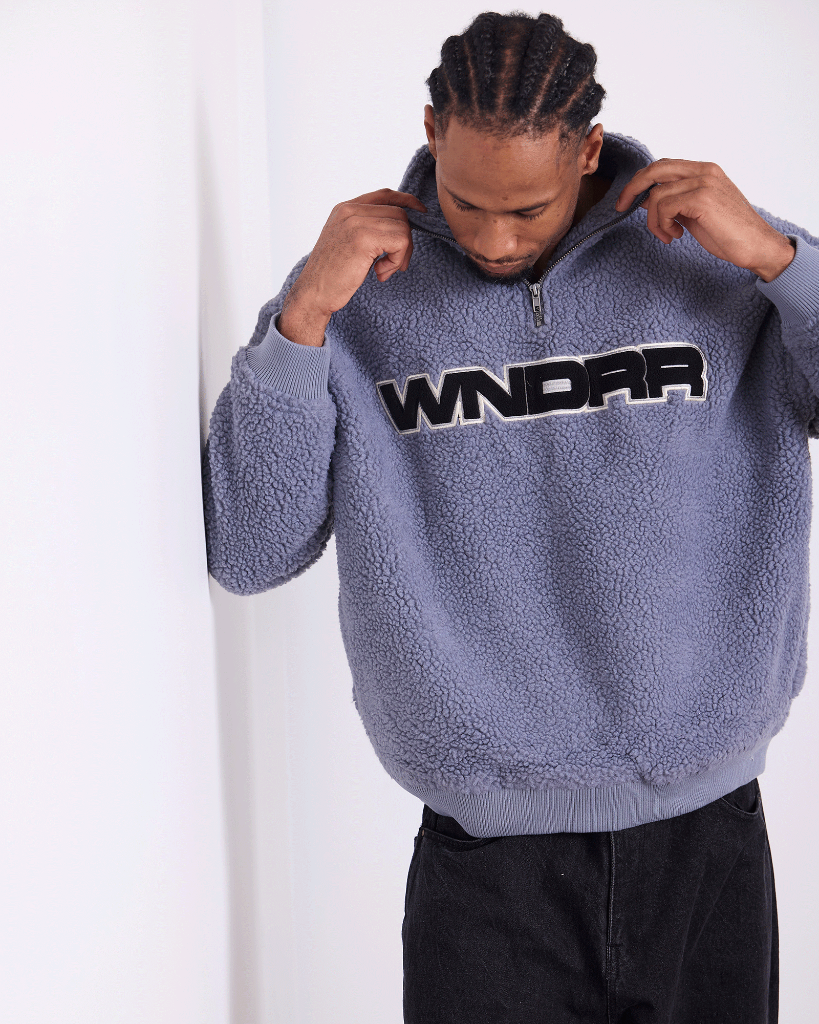 MOTIF 1/4 ZIP SHERPA FLEECE - BLUE