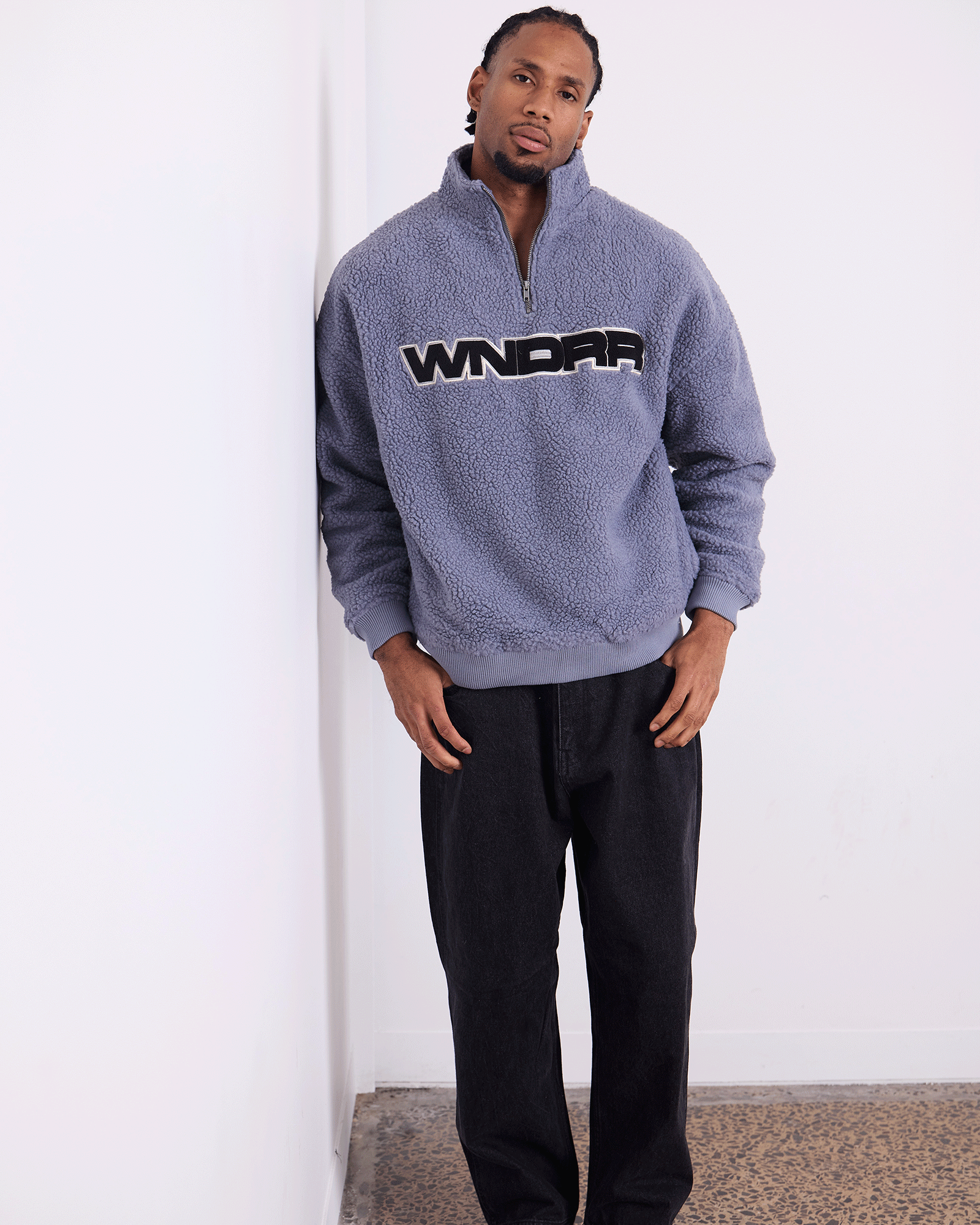MOTIF 1/4 ZIP SHERPA FLEECE - BLUE