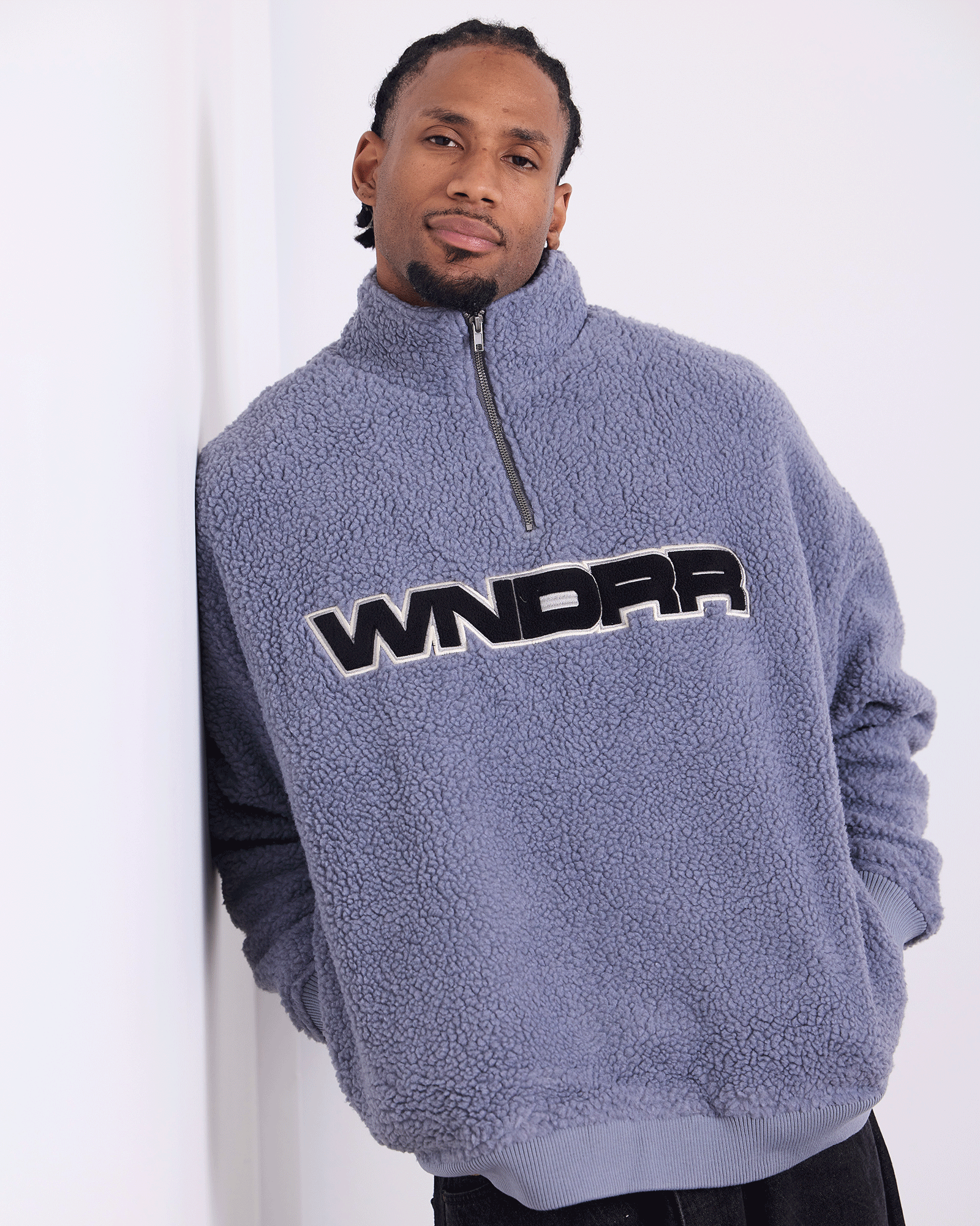 MOTIF 1/4 ZIP SHERPA FLEECE - BLUE